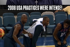 韦德表示，詹科瓜三人同在一队，梦八队真正的挑战在于队内训练，而实际比赛反而轻松。