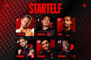 勒沃库森对阵法兰克福首发阵容：宽萨、巴斯克斯、希克在列