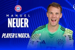 39岁诺伊尔8次扑救荣膺全场最佳，巴黎vs拜仁赛后官方确认其当选