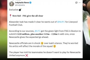 闹剧结束？绿帽哥：芬威已批准利物浦以总价1.4亿镑求购伊萨克